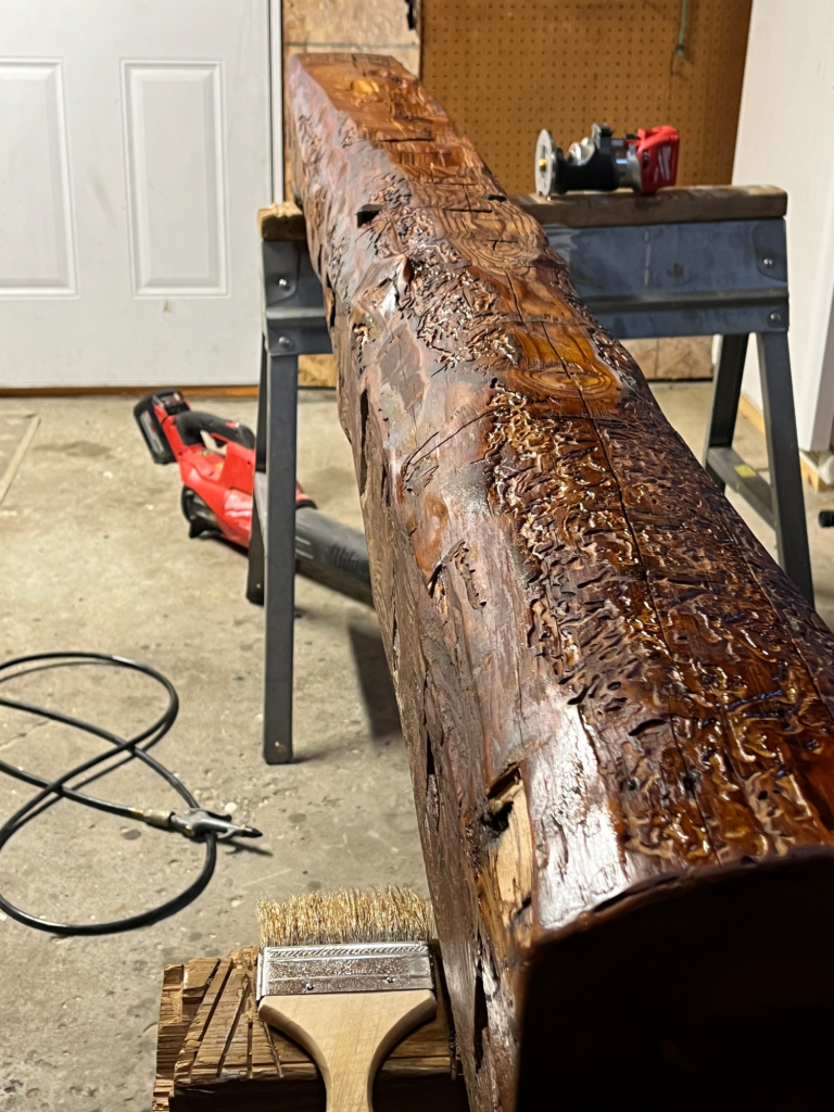 A mahogany-colored functional beam that's drying and almost ready for delivery